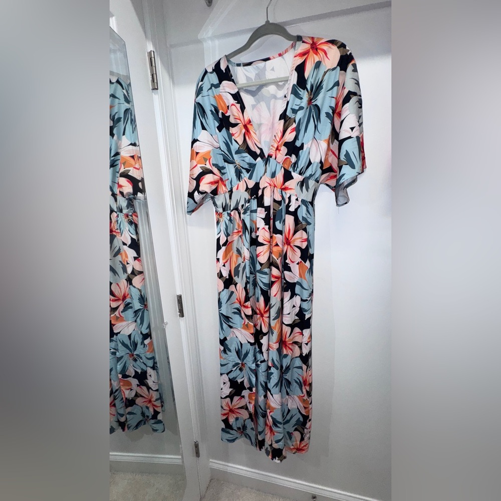 Floral Maxi Dress with Kimono Sleeves